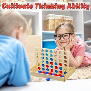 Foldable Line up 4 Game, Classic Strategy Family Fun Toy, Wood Connect Game